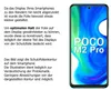 A smartphone screen displaying the POCO M2 Pro logo, with accompanying text describing a screen protector. Produktbild-Vorschau