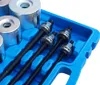 A close-up view of a set of tools, specifically a silent bearing puller set, arranged in a blue plastic case. Náhled obrázku produktu