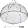 A silver mesh fire pit cover and a poker are shown against a white background. Produktbild-Vorschau