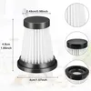 A close-up image of a vacuum cleaner filter with dimensions marked. There are also smaller inset images showing details of the filter. Produktbild-Vorschau