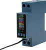 A digital energy meter mounted on a DIN rail, with a black wire extending from the bottom. Produktbild-Vorschau