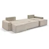 A beige sectional sofa is shown from a diagonal, slightly elevated angle against a white background. Dimensions are indicated with lines and text. Produktbild-Vorschau