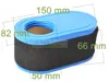 A blue and black air filter with dimensions indicated by text overlays. Produktbild-Vorschau