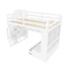 A white loft bed with integrated storage and a desk. Produktbild-Vorschau