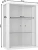 A white display cabinet with glass doors and shelves, with dimensions indicated. Anteprima dell’immagine prodotto