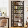A corner bookshelf filled with decorative items and books in a home office setting next to a window. Anteprima dell’immagine prodotto