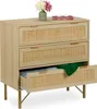 Relaxdays Kommode, 3 Schubladen, Rattan- & Holzoptik, HBT Produktbild-Vorschau 1