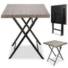 A square folding table with a woven textured top and black metal legs, shown from multiple angles. Produktbild-Vorschau