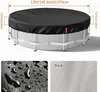 A black pool cover is shown on a round above-ground pool. There are also close-up images of the front and back of the material. Náhľad obrázku produktu