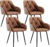 Four brown upholstered dining chairs with black metal legs are arranged in a grid formation against a white background. Produktbild-Vorschau