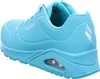 A side view of a turquoise Skechers sneaker. Voir les images du produit