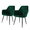 Two dark green velvet dining chairs with black metal legs are shown against a white background. Náhled obrázku produktu