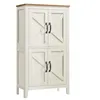 A freestanding storage cabinet with a wooden top and white doors. Produktbild-Vorschau