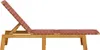 A side view of a wooden lounge chair with red fabric webbing. Podgląd zdjęcia produktu