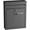 A gray metal mailbox with a key and a nameplate. Produktbild-Vorschau