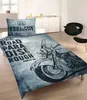 A bedroom scene with a bed featuring a motorcycle-themed duvet cover and pillow. A chair and dresser are visible in the background. Produktbild-Vorschau
