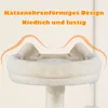 A close-up of a cat tree platform with cat ears, featuring text overlays. Podgląd zdjęcia produktu