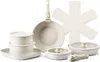 A collection of white cookware items with beige handles and lids, arranged on a white background. Náhled obrázku produktu