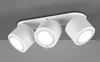 A white ceiling light fixture with three adjustable spotlights is mounted on a gray ceiling. Produktbild-Vorschau