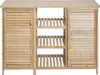 A wooden cabinet with slatted doors and open shelves. Podgląd zdjęcia produktu