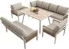 An outdoor furniture set including a sectional sofa, a loveseat, and two armchairs arranged around a coffee table. Náhľad obrázku produktu