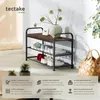 A shoe rack with shoes on it, placed in a home environment with decorative elements and marketing text. Náhled obrázku produktu