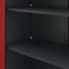 A close-up view of the interior of a metal cabinet with shelves. Produktbild-Vorschau