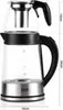 A clear studio shot of a glass electric tea maker with a stainless steel base and black handle. Produktbild-Vorschau