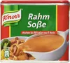 A can of Knorr Rahm Soße with a portion of food being poured over it. Produktbild-Vorschau