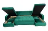 A green U-shaped sectional sofa with its storage compartments open, revealing cushions inside. Náhled obrázku produktu