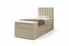 A single boxspring bed with a headboard, mattress, and throw blanket, presented against a white background. Produktbild-Vorschau