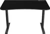 A black gaming desk with a curved front edge and metal legs, shown from the front on a white background. Voir les images du produit