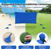 A beach tent set up on a beach and a grassy field, with close-up shots of its accessories. Produktbild-Vorschau
