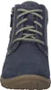 A close-up, front view of a blue leather boot with laces and a zipper. Náhled obrázku produktu