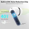 A close-up marketing image of a white wireless earbud, highlighting its noise reduction features. Produktbild-Vorschau