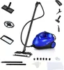 A steam cleaner and its various attachments are displayed against a white background.