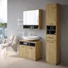 A modern bathroom vanity set with a sink, mirror cabinet, and tall storage cabinet. Náhled obrázku produktu