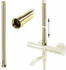 A product image showing a gold extension pipe for a shower set, with a close-up inset and a diagram showing its adjustable height. Náhľad obrázku produktu