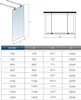 Diagrams and a table showing dimensions for a shower screen. Produktbild-Vorschau