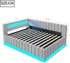 A bed frame with LED lighting and dimensions indicated. Náhled obrázku produktu
