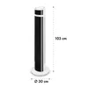 A tall, white and black tower fan is shown with dimensions indicated. Produktbild-Vorschau