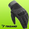 A black tactical glove is shown against a bright green background, with the brand logo at the bottom. Produktbild-Vorschau