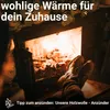 A person's feet in boots are resting in front of a warm, crackling fireplace. Produktbild-Vorschau