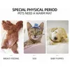A collage of three images showing pets in different situations, with text overlays indicating when they might need a warm mat. Produktbild-Vorschau