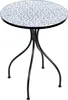A round mosaic table with a blue and white floral pattern and black metal legs, isolated on a white background. Náhled obrázku produktu