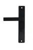 A black door handle with a mounting plate, isolated on a white background. Produktbild-Vorschau