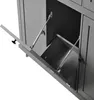 A close-up view of a gray kitchen island with an open door and gas struts supporting it. Náhled obrázku produktu
