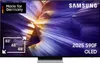 A Samsung OLED TV displaying a colorful abstract image, with product information overlays. Produktbild-Vorschau