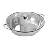 A stainless steel hot pot with a glass lid and a divider. Podgląd zdjęcia produktu