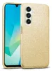 A gold glitter phone case is shown next to a smartphone. Produktbild-Vorschau